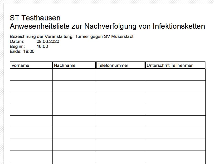 Neue Vorlage: Anwesenheitsliste nach Infektionsschutzgesetz.