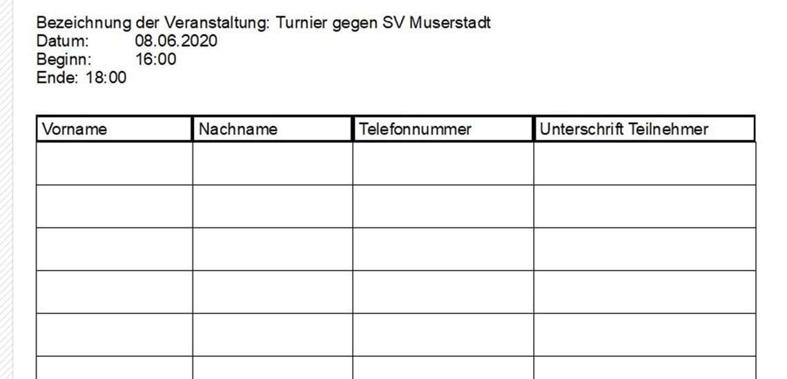 Neue Vorlage Anwesenheitsliste Nach Infektionsschutzgesetz