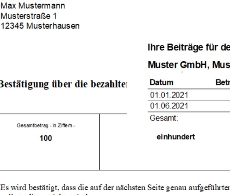 Bestätigung über geleistete Zahlungen