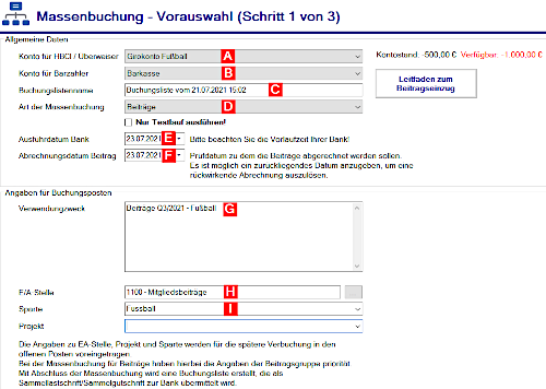 Massenbuchung Schritt 1