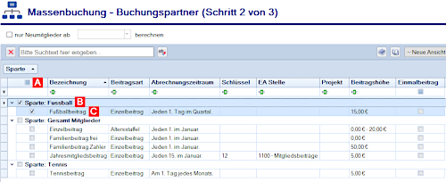 Massenbuchung Schritt 2